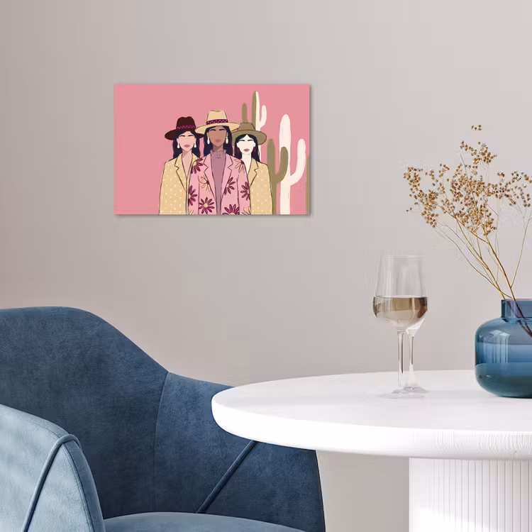 Mensen - Hoeden - Abstract - Roze - Portret poster papier klein -sfeer3