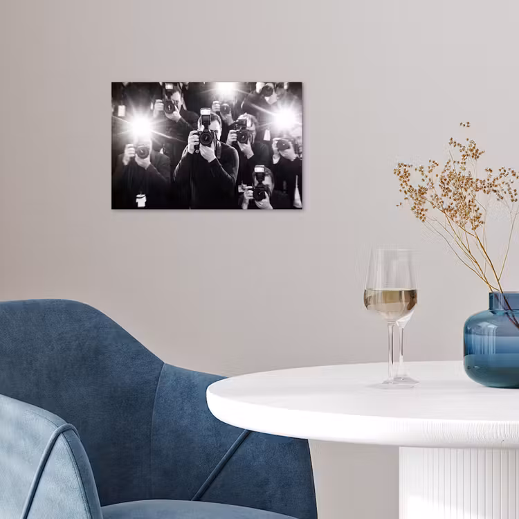 Mensen - Camera - Flitslicht - Zwart-wit - Media poster papier klein -sfeer3