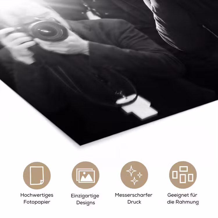 Mensen - Camera - Flitslicht - Zwart-wit - Media poster papier klein -tcloseup_DE