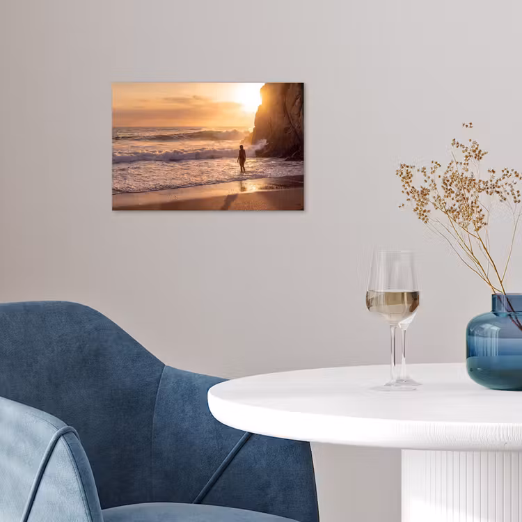 Mensen - Oceaan - Zonsondergang - Kust - Goud poster papier klein -sfeer3