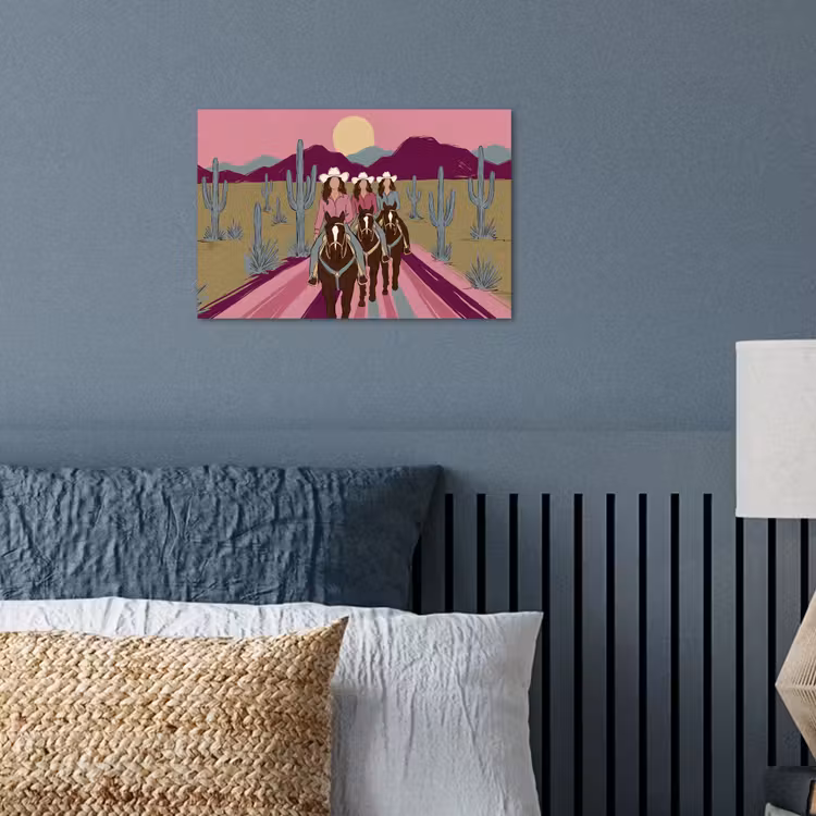 Mensen - Paard - Woestijn - Abstract - Roze poster papier klein -sfeer2