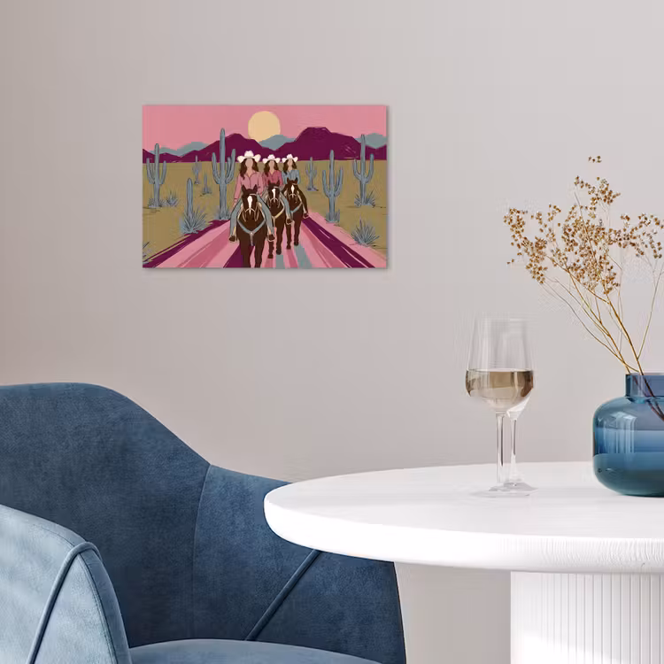 Mensen - Paard - Woestijn - Abstract - Roze poster papier klein -sfeer3