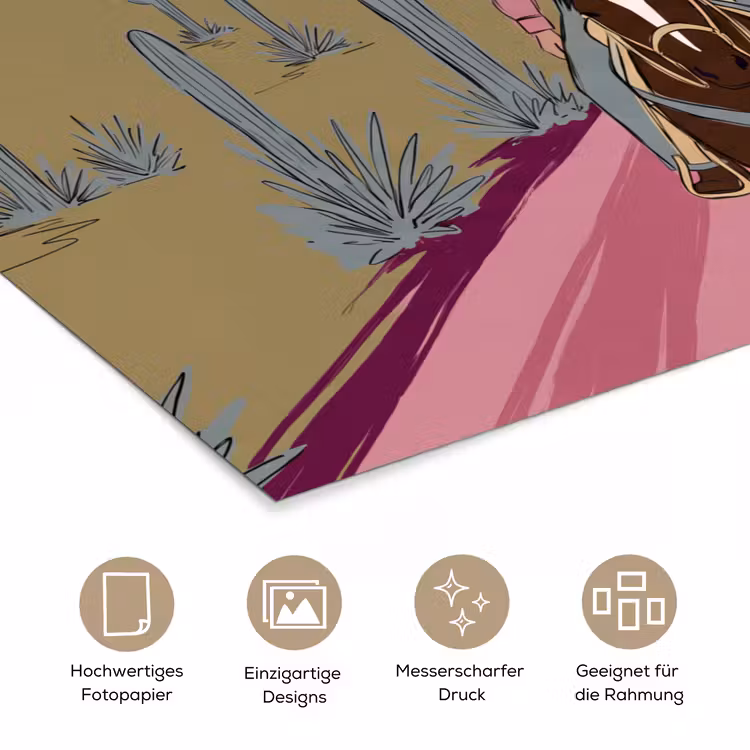 Mensen - Paard - Woestijn - Abstract - Roze poster papier klein -tcloseup_DE
