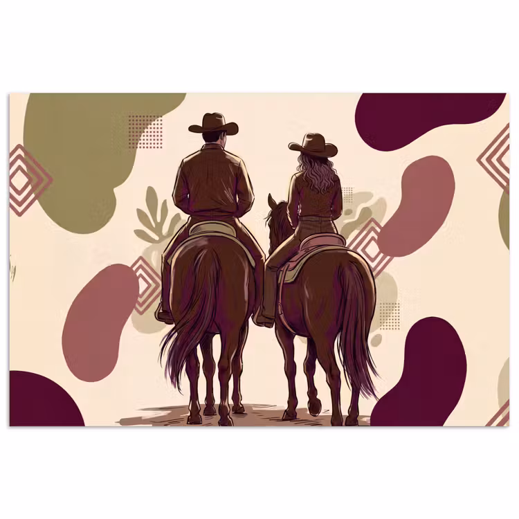 Mensen - Ruiters - Western - Illustratie - Bruin poster papier klein -3d