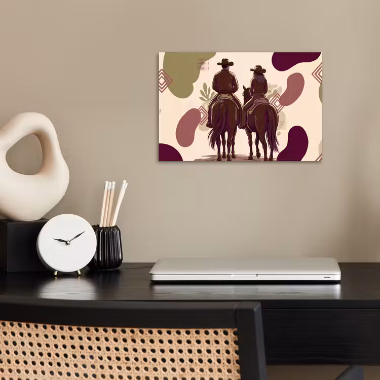 Mensen - Ruiters - Western - Illustratie - Bruin poster papier klein -sfeer1