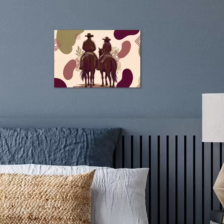 Mensen - Ruiters - Western - Illustratie - Bruin poster papier klein -sfeer2
