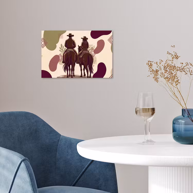 Mensen - Ruiters - Western - Illustratie - Bruin poster papier klein -sfeer3