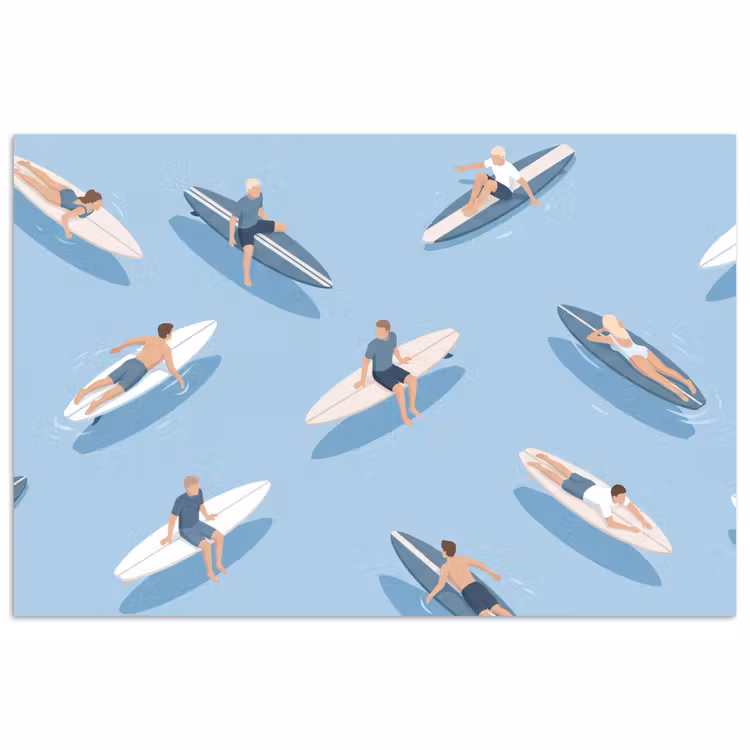 Mensen - Surfen - Water - Zomer - Illustratie poster papier klein -3d