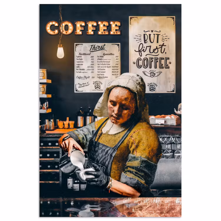 Melkmeisje - Barista - Koffie - Vintage - Kunst - Abstract - Schilderij - Oude meesters poster papier klein -3d