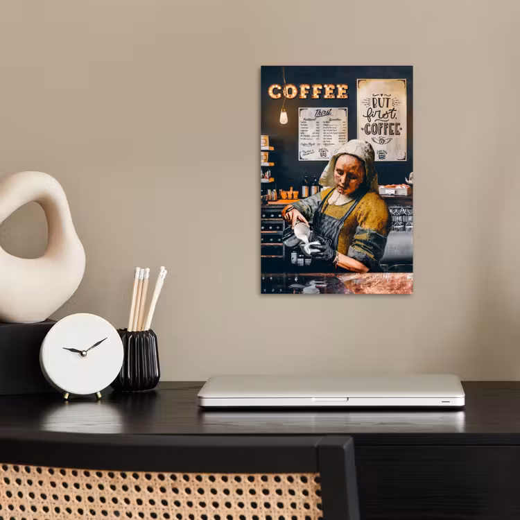 Melkmeisje - Barista - Koffie - Vintage - Kunst - Abstract - Schilderij - Oude meesters poster papier klein -sfeer1