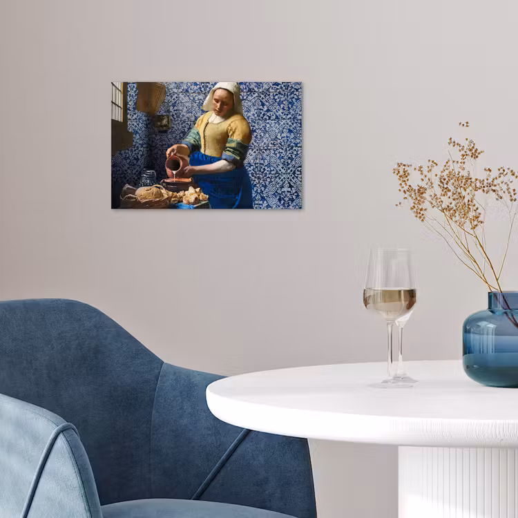 Melkmeisje - Delfts Blauw - Vermeer - Schilderij - Oude meesters poster papier klein -sfeer3