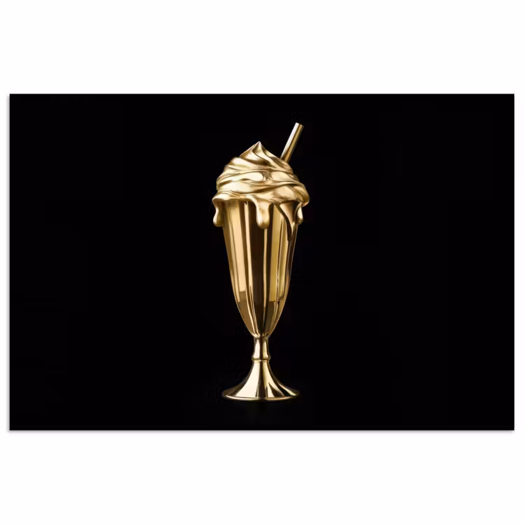 Milkshake - Goud - Drinken - Zwart poster papier klein -3d