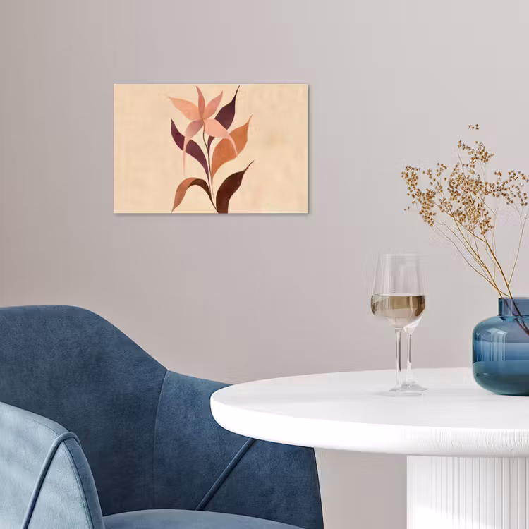 Minimalistisch - Bloem - Bladeren - Beige poster papier klein -sfeer3