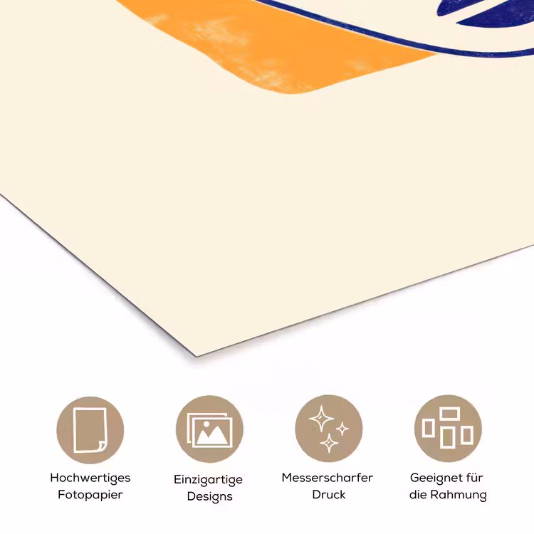 Minimalistisch - Gezicht - Hand - Oranje - Blauw poster papier klein -tcloseup_DE