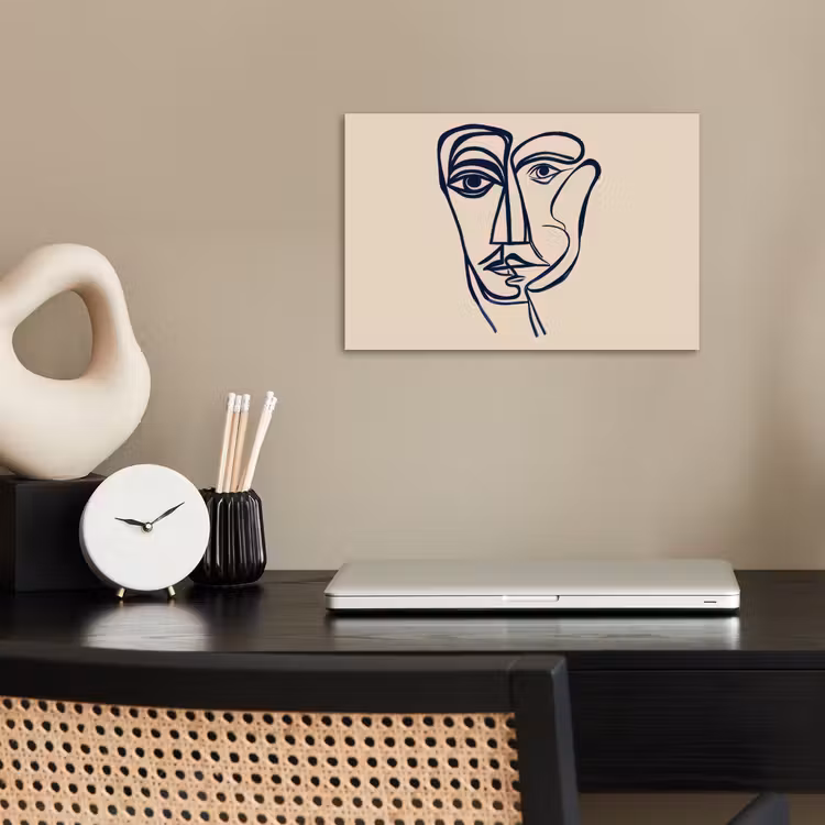 Minimalistisch - Lijnillustratie - Beige - Donkerblauw poster papier klein -sfeer1