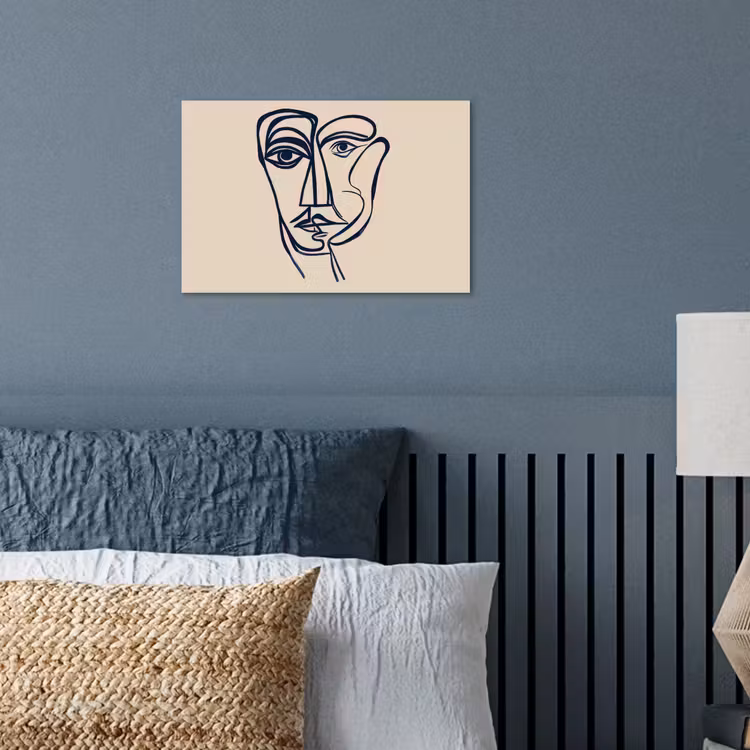 Minimalistisch - Lijnillustratie - Beige - Donkerblauw poster papier klein -sfeer2