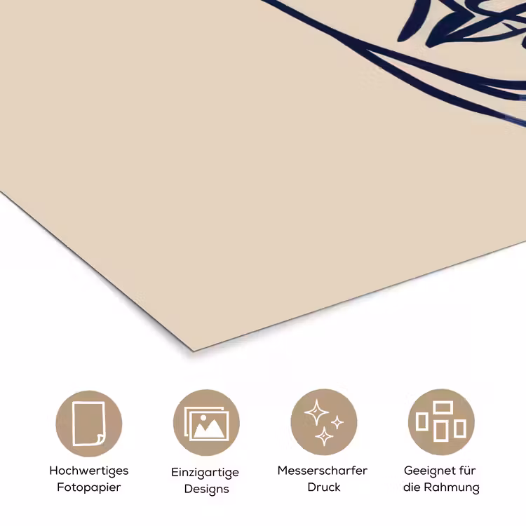 Minimalistisch - Lijnillustratie - Beige - Donkerblauw poster papier klein -tcloseup_DE