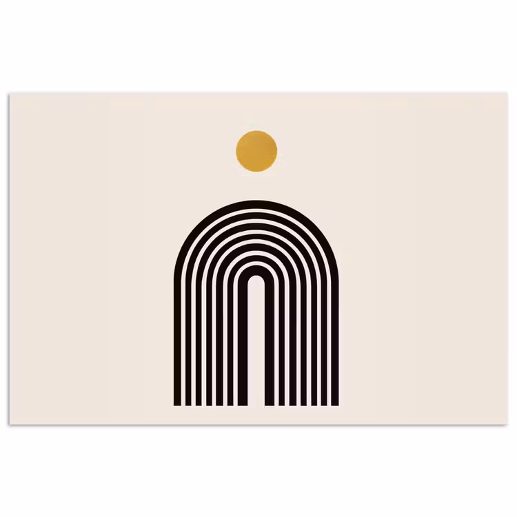 Minimalistisch - Zwarte boog - Gouden cirkel poster papier klein -3d