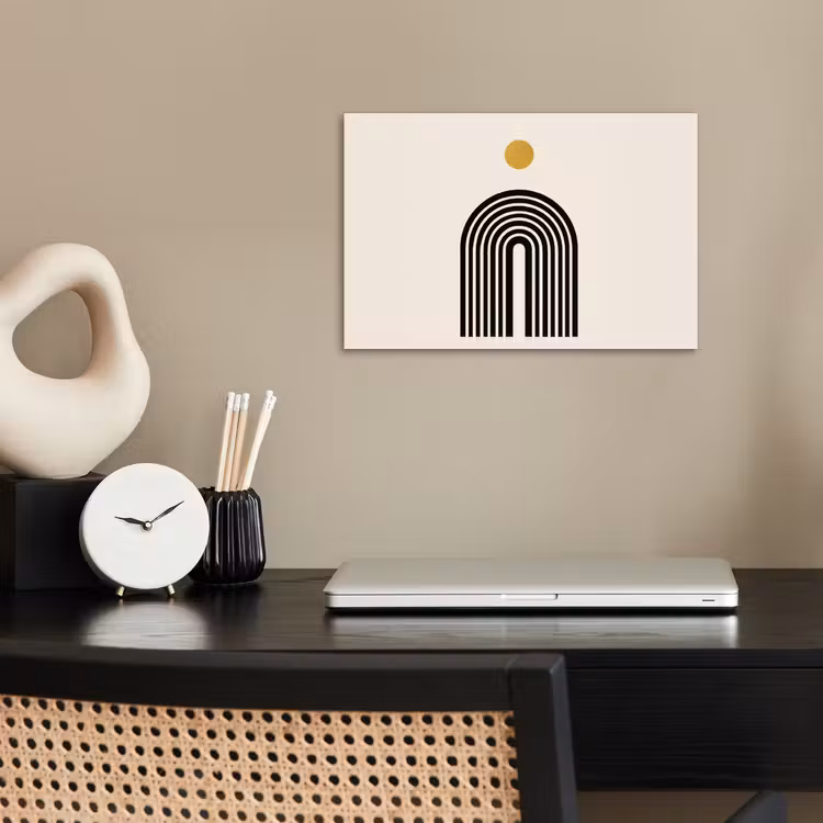 Minimalistisch - Zwarte boog - Gouden cirkel poster papier klein -sfeer1