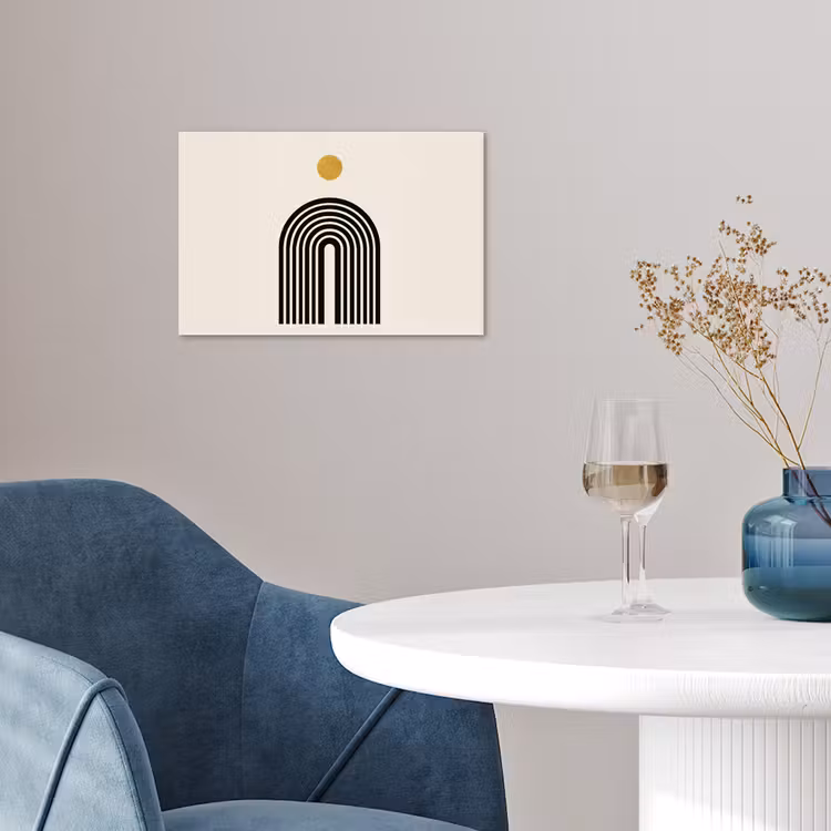 Minimalistisch - Zwarte boog - Gouden cirkel poster papier klein -sfeer3
