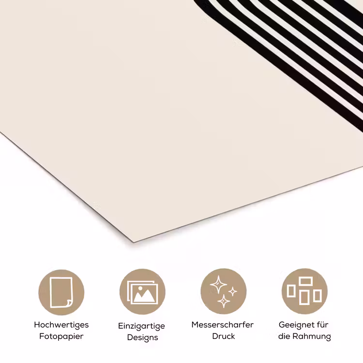 Minimalistisch - Zwarte boog - Gouden cirkel poster papier klein -tcloseup_DE