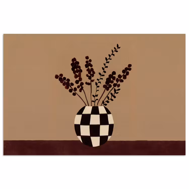 Minimalistisch - Vaas - Bloemen - Bruin poster papier klein -3d