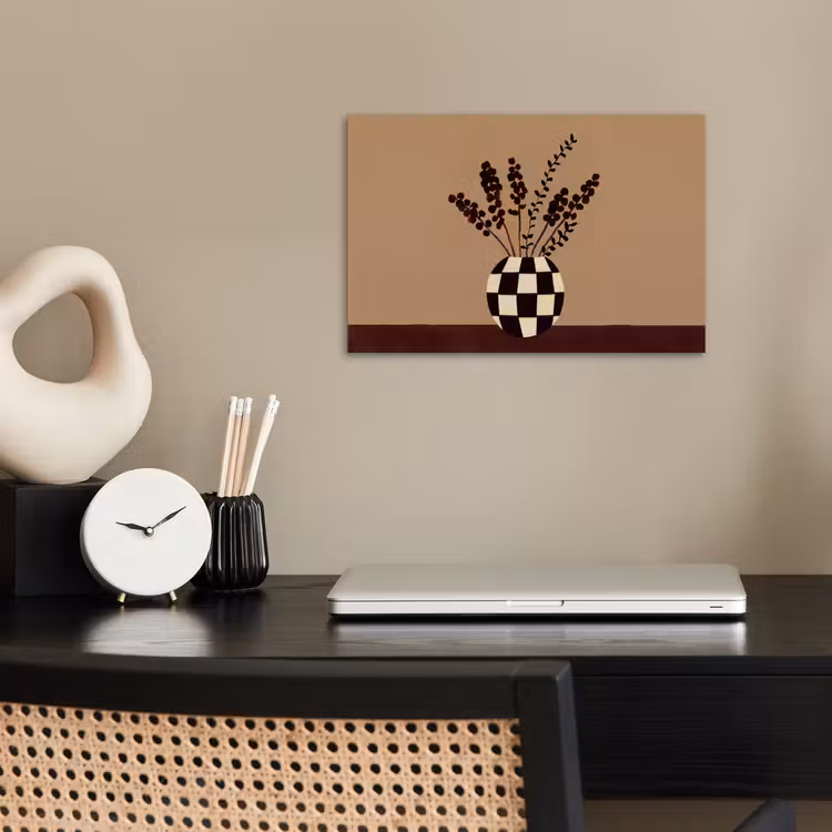 Minimalistisch - Vaas - Bloemen - Bruin poster papier klein -sfeer1
