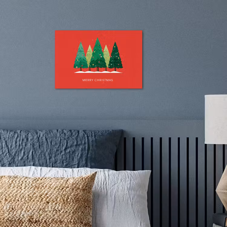 Minimalistisch - Kerstbomen - Rood - Sneeuw poster papier klein -sfeer2