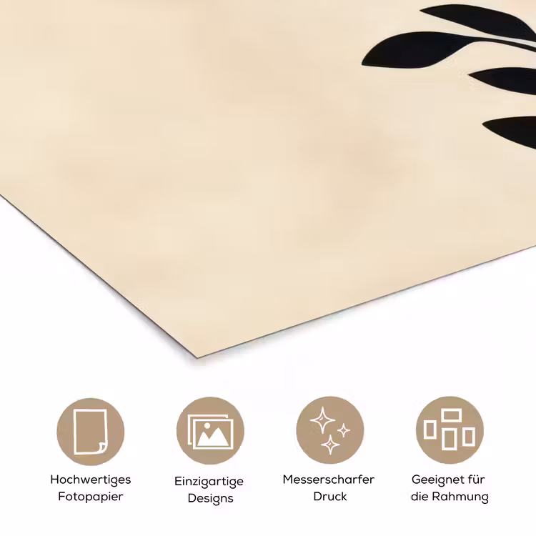Minimalistisch - Tak - Bladeren - Zwart poster papier klein -tcloseup_DE