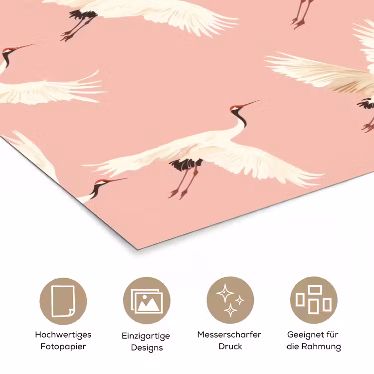 Modern - Kraanvogels - Roze poster papier klein 62 -tcloseup_DE