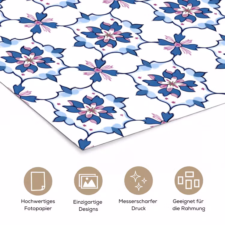 Modern - Patroon - Blauw - Roze poster papier klein 62 -tcloseup_DE