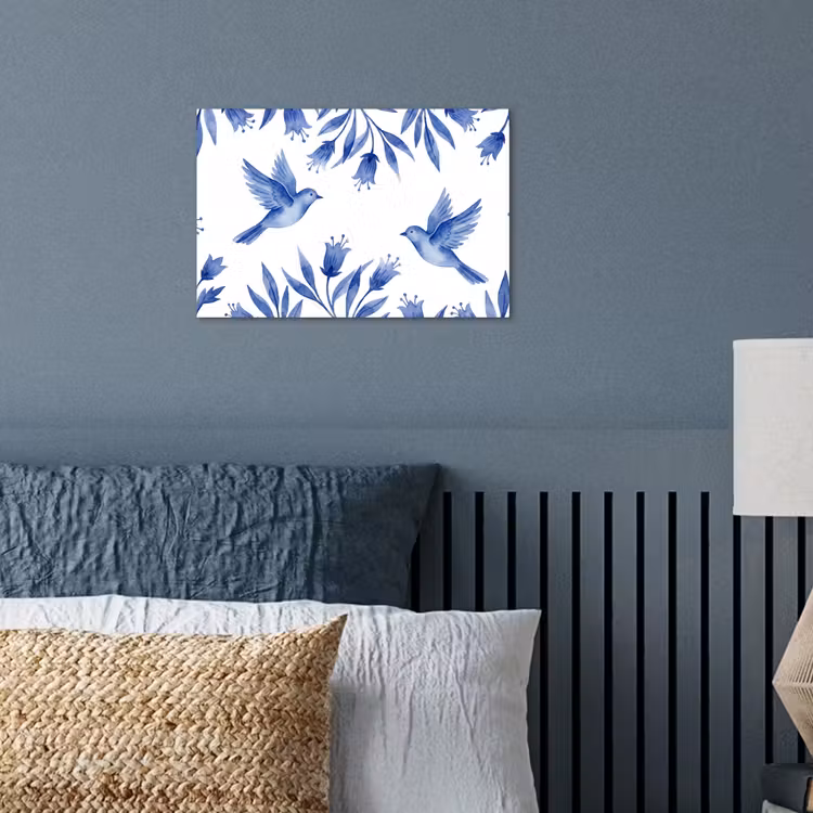 Modern - Vogels - Delfts - Blauw poster papier klein -sfeer2