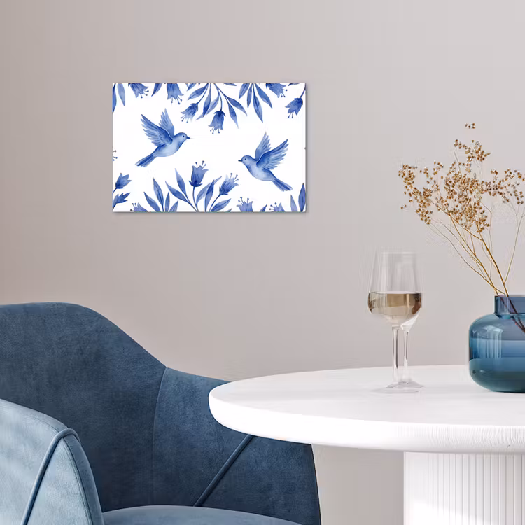 Modern - Vogels - Delfts - Blauw poster papier klein -sfeer3