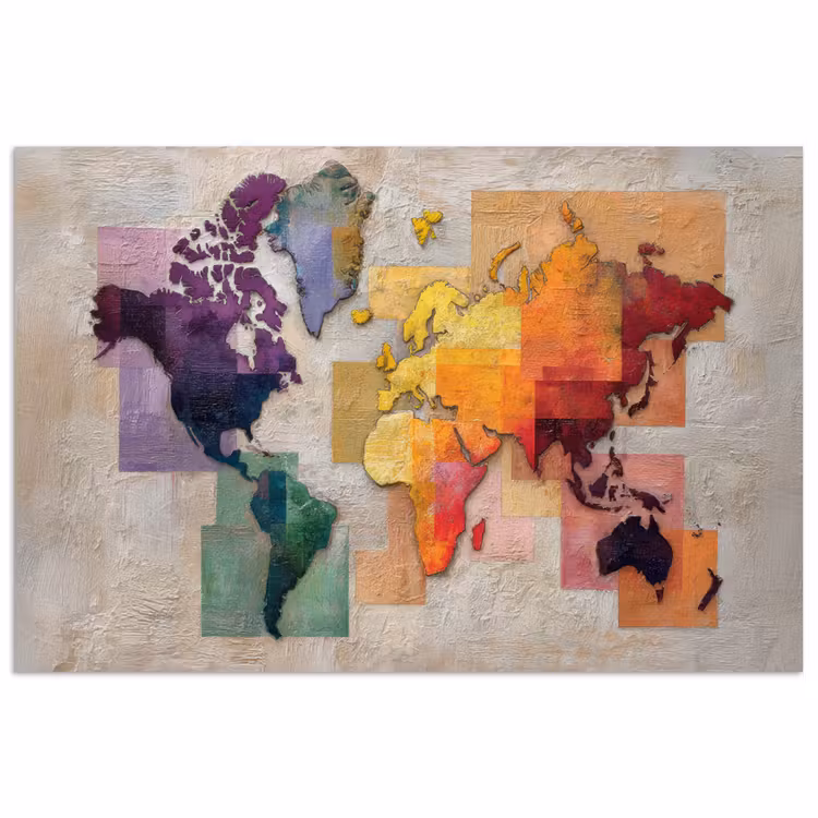 Modern - Wereldkaart - Kleurvakken poster papier klein -3d