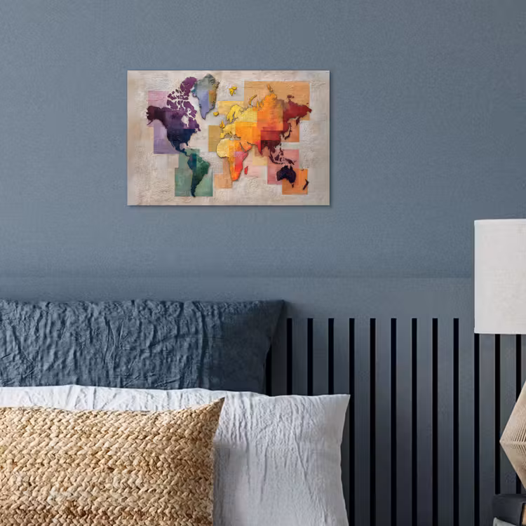 Modern - Wereldkaart - Kleurvakken poster papier klein -sfeer2