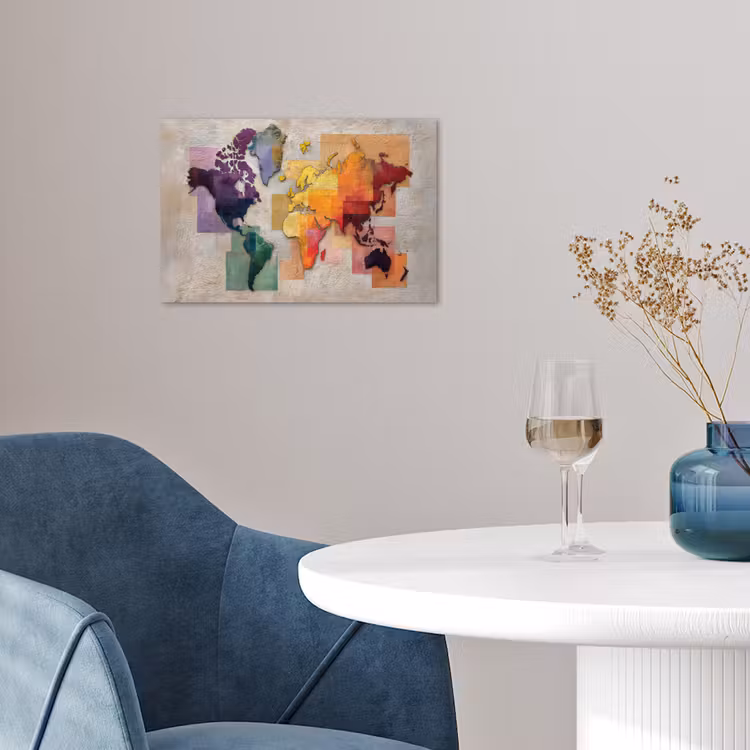 Modern - Wereldkaart - Kleurvakken poster papier klein -sfeer3