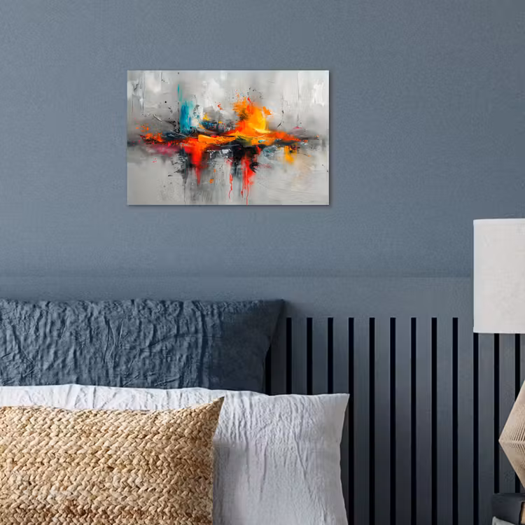 Moderne kunst - Oranje - Grijs - Abstract poster papier klein -sfeer2