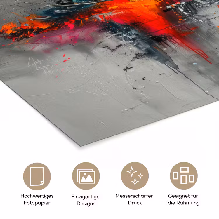 Moderne kunst - Oranje - Grijs - Abstract poster papier klein -tcloseup_DE