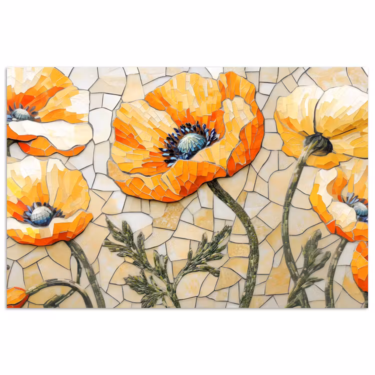 Klaprozen - Oranje - Mozaïek - Bladeren poster papier klein -3d