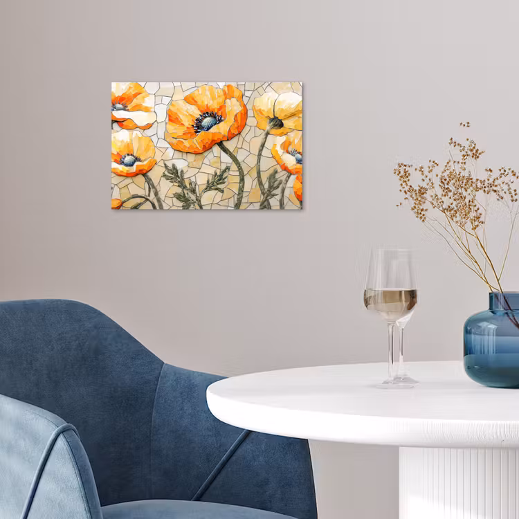 Klaprozen - Oranje - Mozaïek - Bladeren poster papier klein -sfeer3