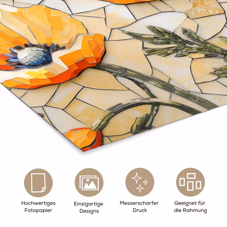 Klaprozen - Oranje - Mozaïek - Bladeren poster papier klein -tcloseup_DE