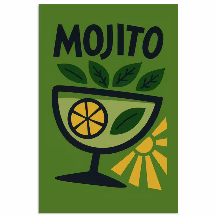 Mojito - Cocktail - Citroen - Groen poster papier klein -3d