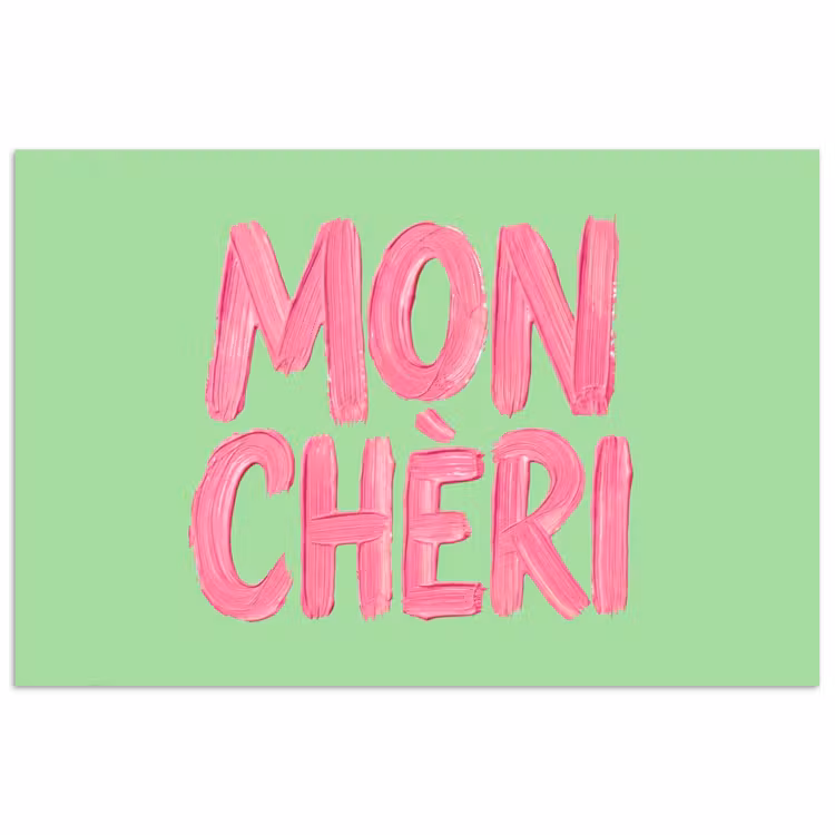 Mon cheri - Groen - Roze poster papier klein -3d