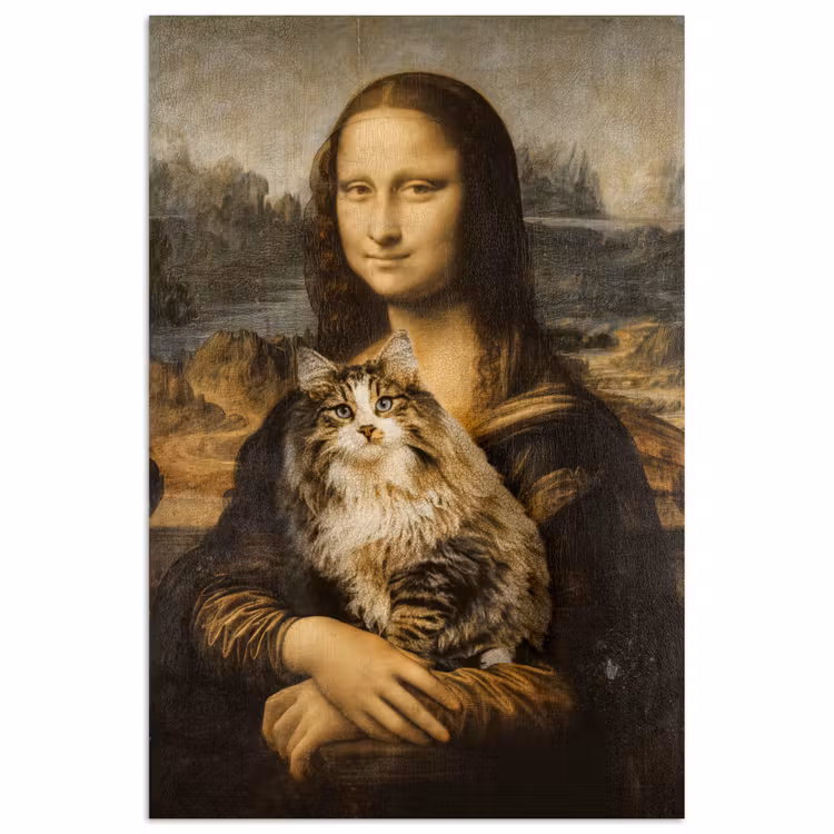 Mona Lisa - Kat - Leonardo da Vinci - Vintage - Kunstwerk - Oude meesters - Schilderij poster papier klein -3d