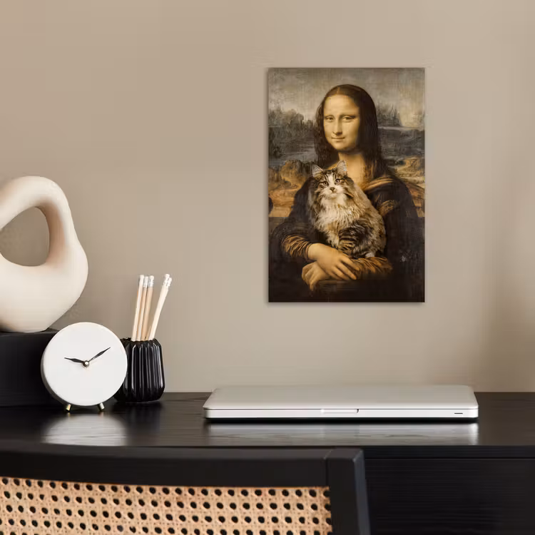 Mona Lisa - Kat - Leonardo da Vinci - Vintage - Kunstwerk - Oude meesters - Schilderij poster papier klein -sfeer1