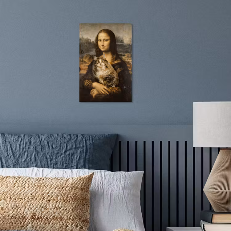 Mona Lisa - Kat - Leonardo da Vinci - Vintage - Kunstwerk - Oude meesters - Schilderij poster papier klein -sfeer2