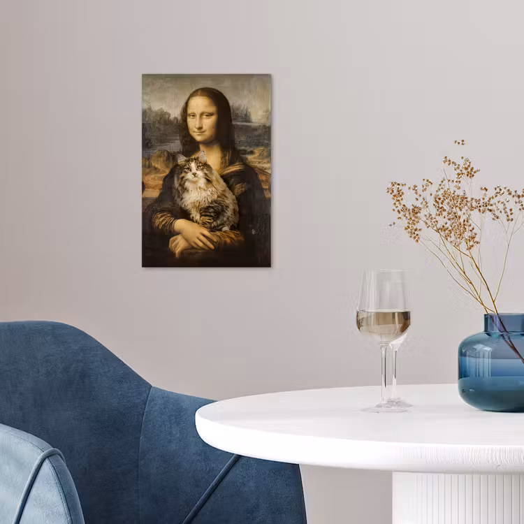 Mona Lisa - Kat - Leonardo da Vinci - Vintage - Kunstwerk - Oude meesters - Schilderij poster papier klein -sfeer3
