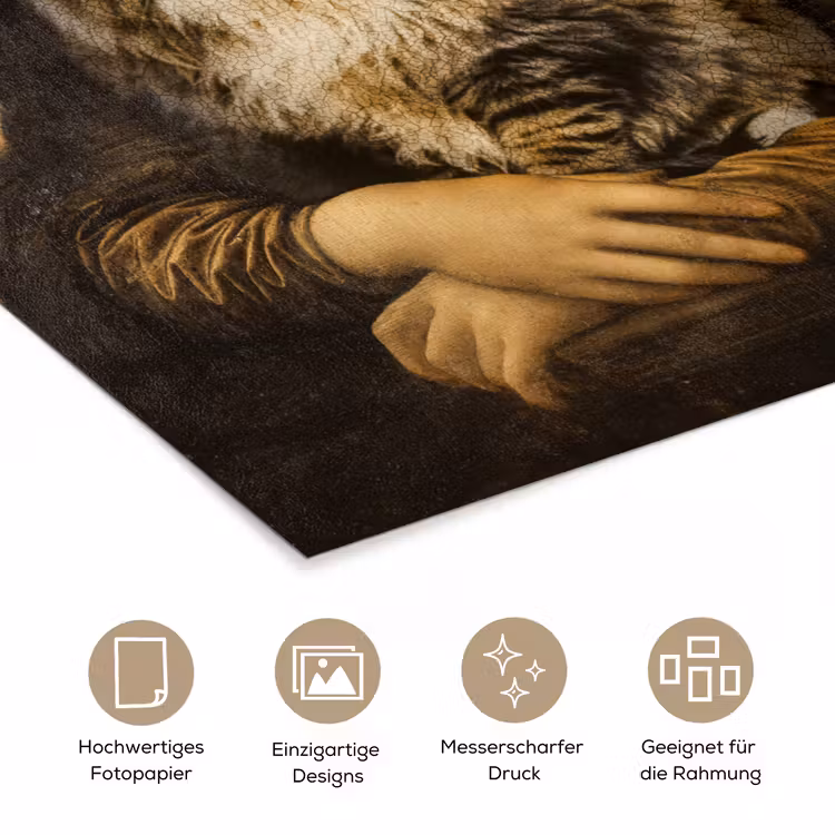 Mona Lisa - Kat - Leonardo da Vinci - Vintage - Kunstwerk - Oude meesters - Schilderij poster papier klein -tcloseup_DE