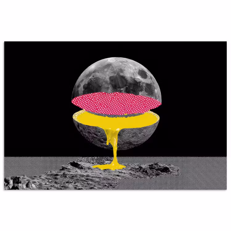 Maan - Geel - Roze - Zwart poster papier klein -3d