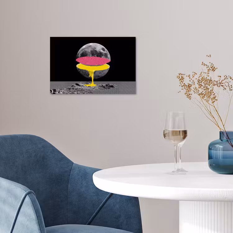 Maan - Geel - Roze - Zwart poster papier klein -sfeer3